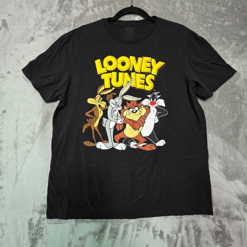 Looney Tunes Graphic T-Shirt Mens Large Black Bugs Bunny Taz Sylvester Cotton